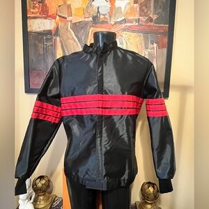 TMC Racewear Jacket - Nylon & Faux Leather - Embroidered Red Stripes - Size M